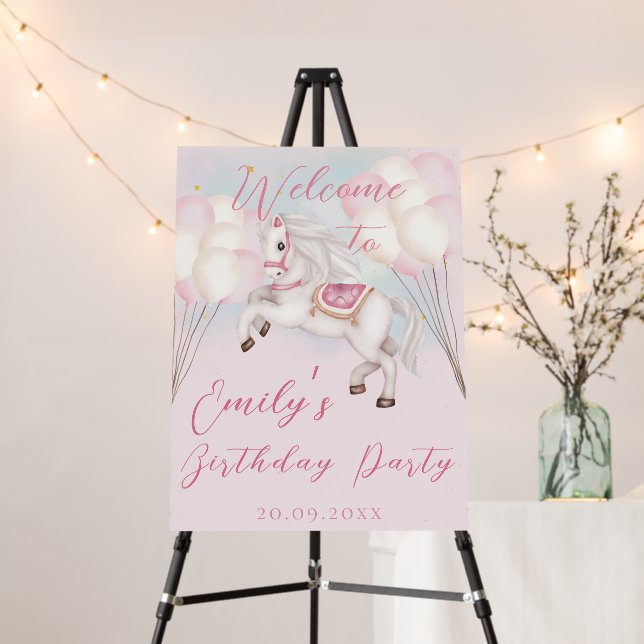 Fairytale baby Pony pink balloons star Birthday Foam Board (In Situ (Stand))