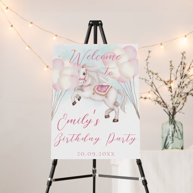 Fairytale baby Pony pink balloons star Birthday Foam Board (In Situ (Stand))