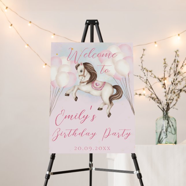 Fairytale baby Pony pink balloons star Birthday Foam Board (In Situ (Stand))