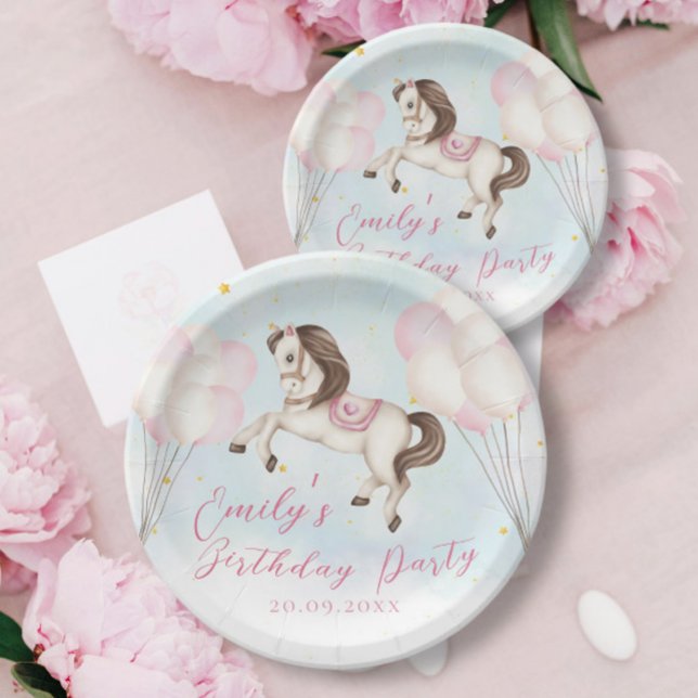 Fairytale baby Pony pink balloons stars Birthday Paper Plates (Creator Uploaded)