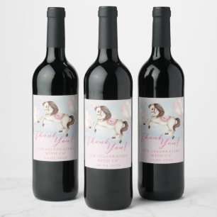 Fairytale baby Pony pink balloons stars Celebrate Wine Label