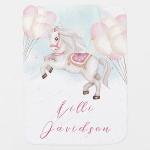 Fairytale baby Pony pink balloons stars Nursery Blanket