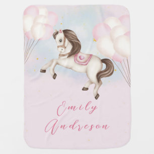 Fairytale baby Pony pink balloons stars Nursery Blanket