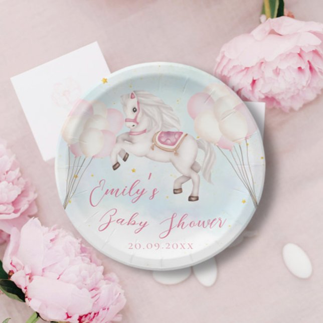 Fairytale baby Pony pink balloons stars Shower Paper Plates (Creator Uploaded)