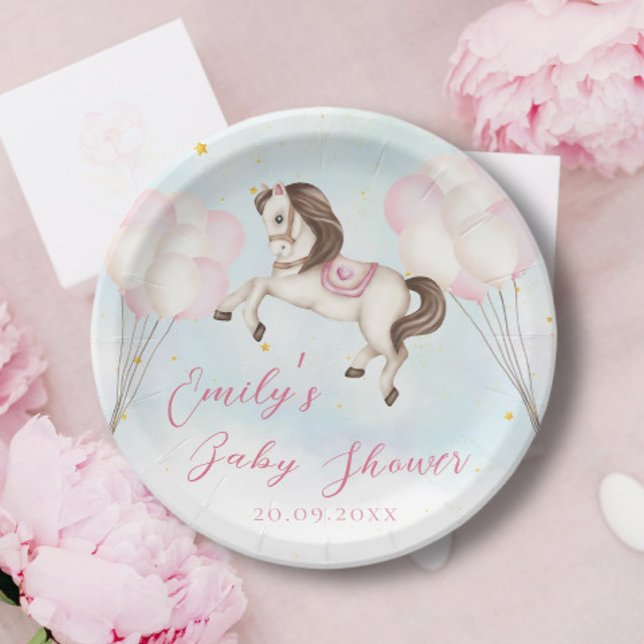Fairytale baby Pony pink balloons stars Shower Paper Plates (Creator Uploaded)