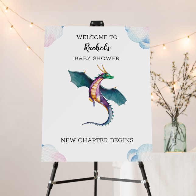 Fairytale Baby Shower Dragon Welcome Sign Mystical (In Situ (Stand))