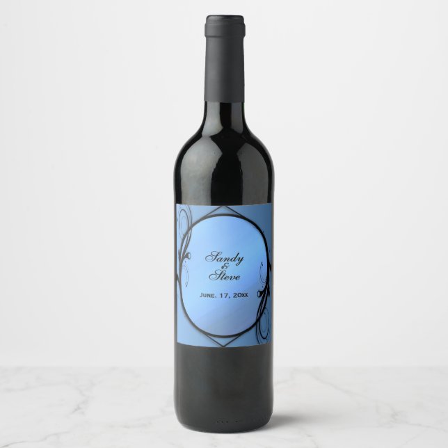 Fairytale Blu Mirror Names and Date Wine Label (Front)