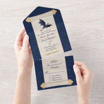 Fairytale Blue Dragon Scroll Wedding  All In One Invitation by Myweddingday at Zazzle