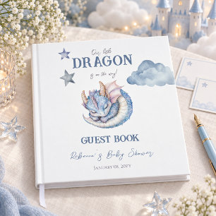 Fairytale Blue Dreamy Dragon Baby Shower Activity Guest Book