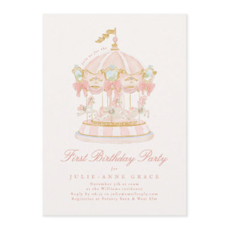 Fairytale Blush Pink Girl Carousel Birthday Party Invitation