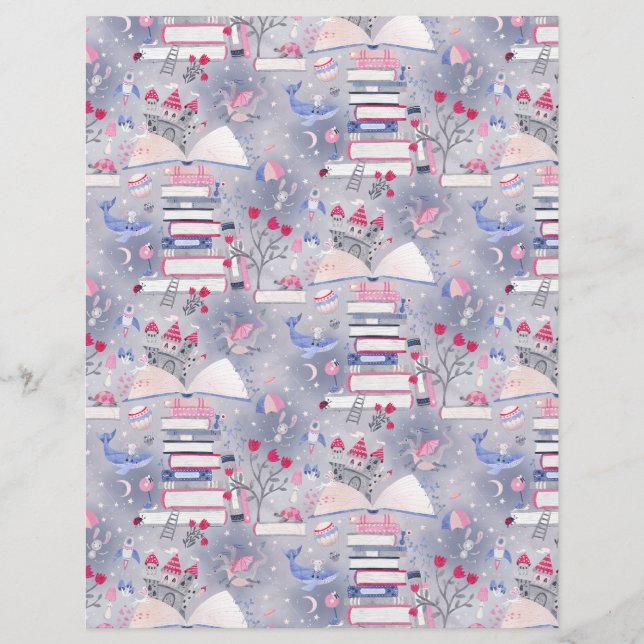 Fairytale Book Castle Gray Scrapbook Paper (Front)