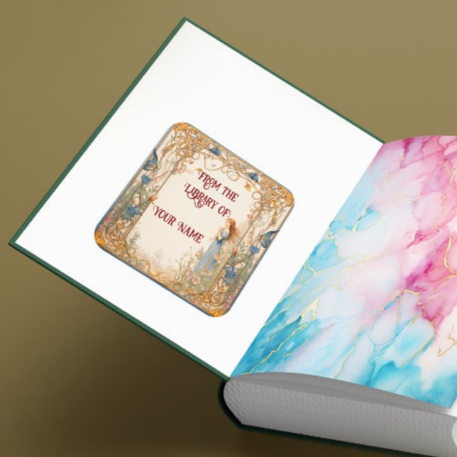 Fairytale Bookplate for Your Child (A bookplate depicting a fairytale princess is shown inside a book cover)