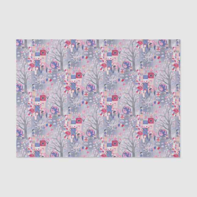 Fairytale Books and Magical Creatures Gray Tissue Paper (Front)