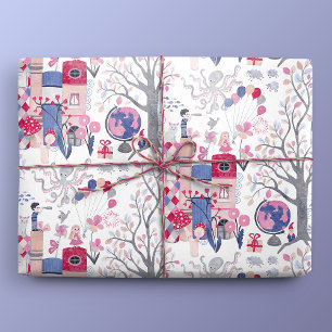 Fairytale Books and Magical Creatures White Wrapping Paper