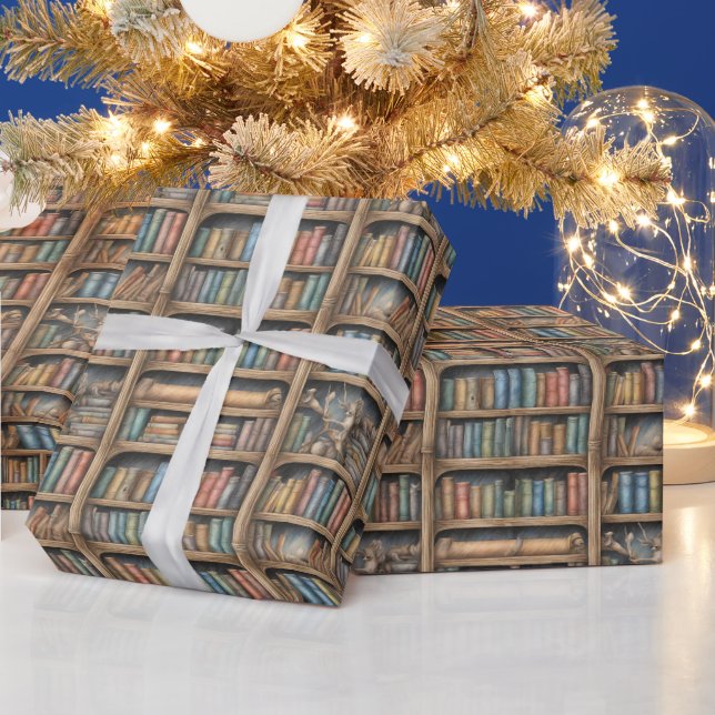 Fairytale Bookshelf Pattern Wrapping Paper (Holidays)