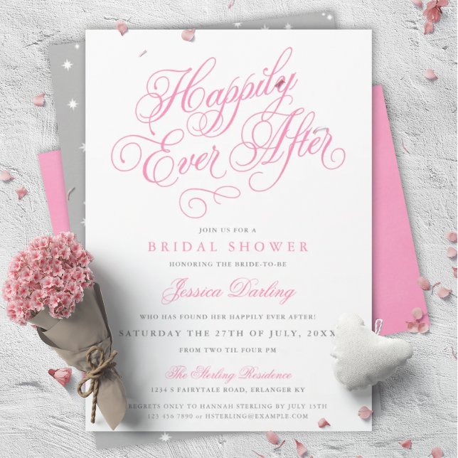 Fairytale Bridal Shower Invitations in Pink & Gray (Creator Uploaded)