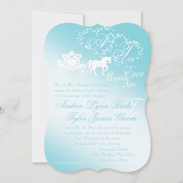 Fairytale Carriage and Hearts Invitation (Front)