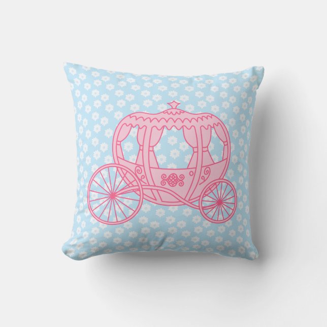Fairytale Carriage Design in Pink and Blue. Throw Pillow (Front)