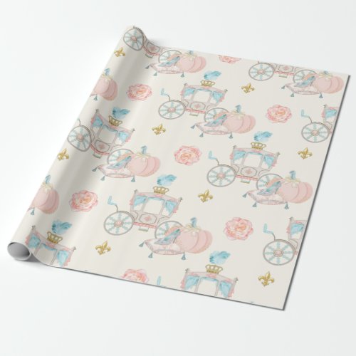 Fairytale Carriage Royal Fleur Gold Blush Ivory Wrapping Paper