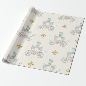 Fairytale Carriage Royal Fleur Gold Blush Ivory Wrapping Paper by nawnibelles at Zazzle
