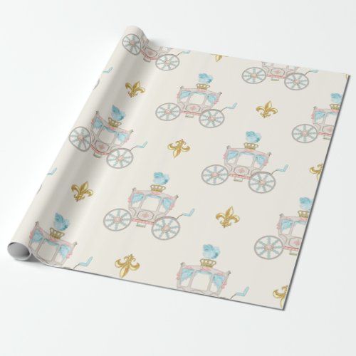 Fairytale Carriage Royal Fleur Gold Blush Ivory Wrapping Paper