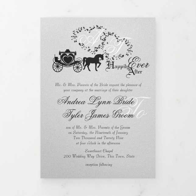 Fairytale Carriage Silver Tri-Fold Card (Cover)