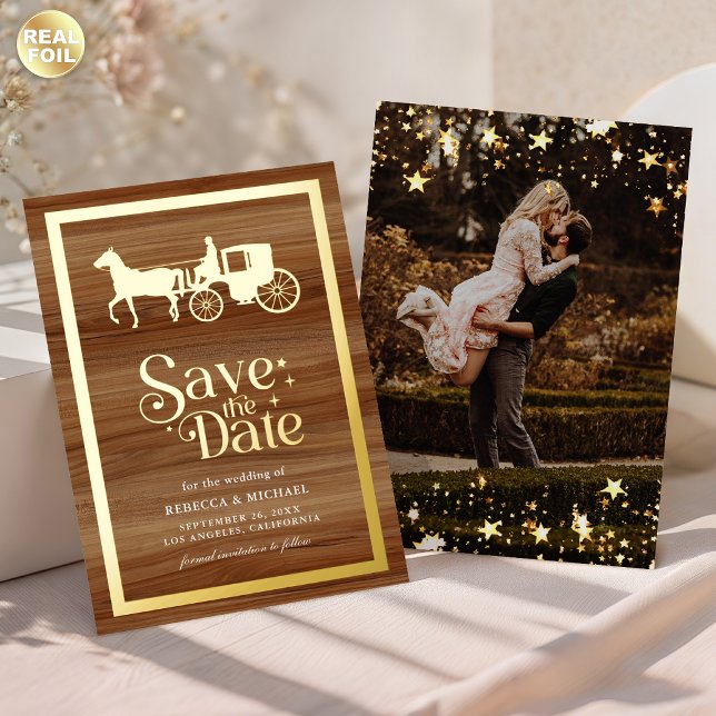 Fairytale Carriage Wedding Save the Date Gold Foil Invitation (Creator Uploaded)