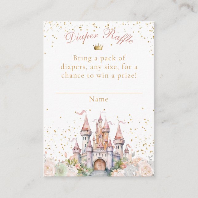 Fairytale Castle Blush Gold Shower Diaper Raffle Enclosure Card (Front)