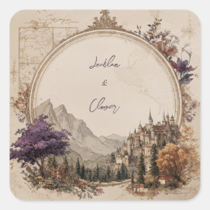 Fairytale Castle Circle Enchanted Wedding  Square Sticker