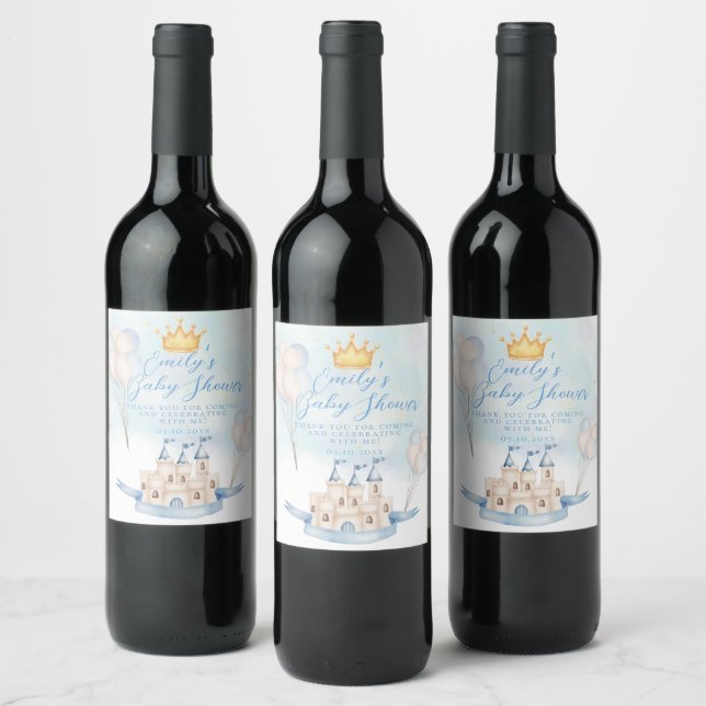 Fairytale castle Crown Baby Shower Thank You Wine Label (Bottles)
