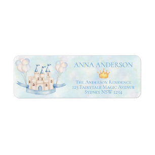 Fairytale castle crown blue balloon Return Address Label