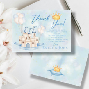 Fairytale castle crown blue balloons boy thank you card