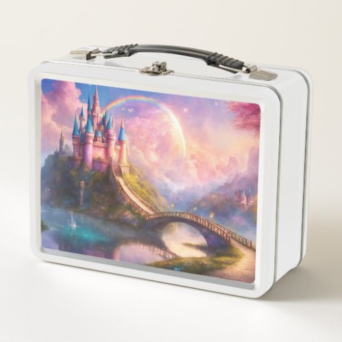 Fairytale Castle Fantasy Rainbow Metal Lunch Box