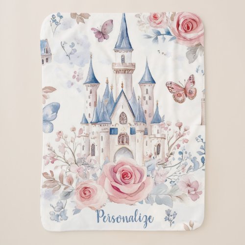 Fairytale Castle Floral Butterfly Personalized Sherpa Blanket