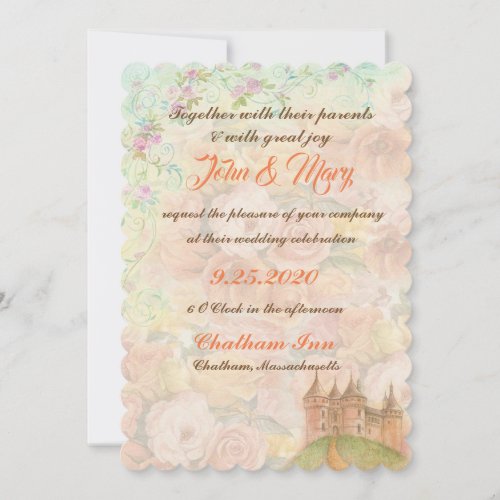 Fairytale Castle Floral  Wedding Invitation