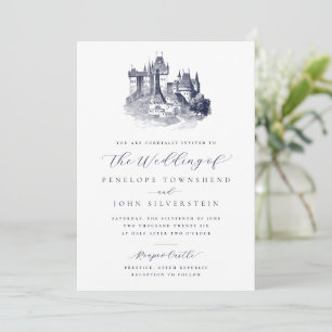 Fairytale Castle Illustration Script Wedding Invitation