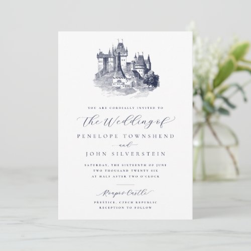 Fairytale Castle Illustration Script Wedding Invitation