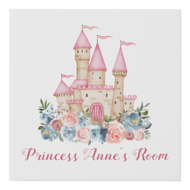 Fairytale Castle Kids Room Name Soft Floral  Faux Canvas Print (Front)