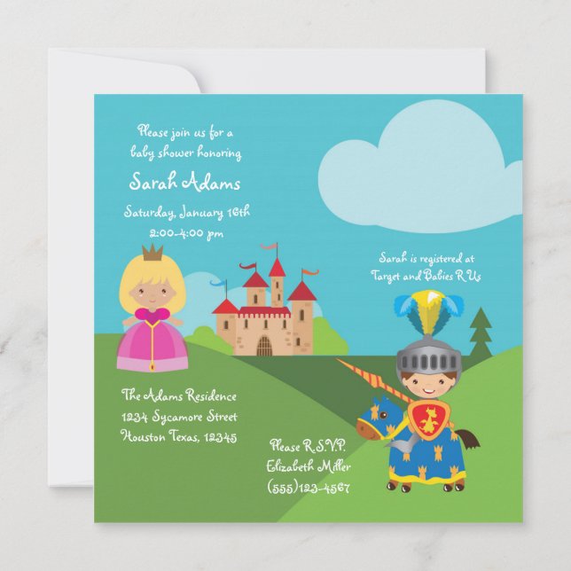 Fairytale Castle Knight 5x5 Baby Shower Invitation (Back)