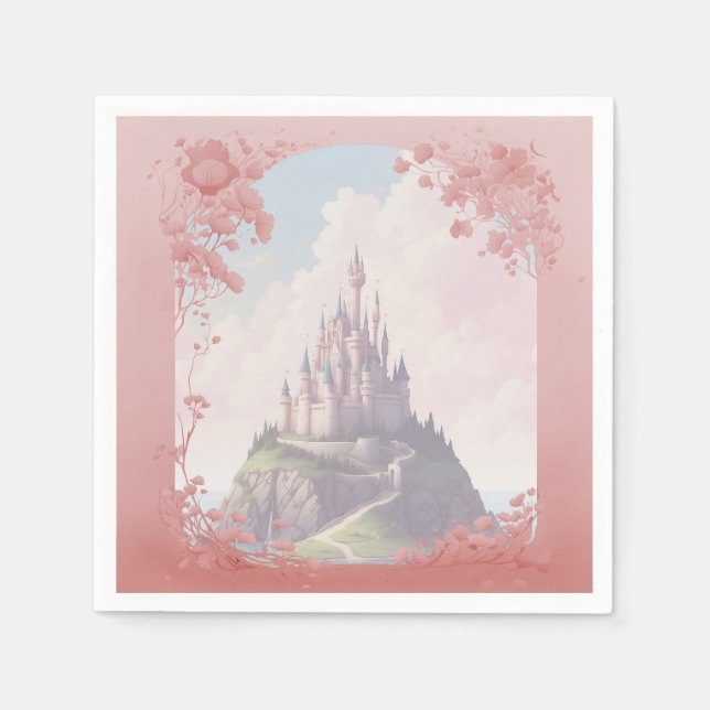 Fairytale castle love story wedding napkins (Front)