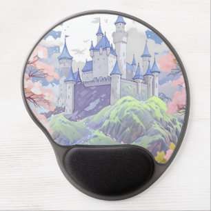 Fairytale Castle Pastel Watercolor Landscape Gel Mouse Pad