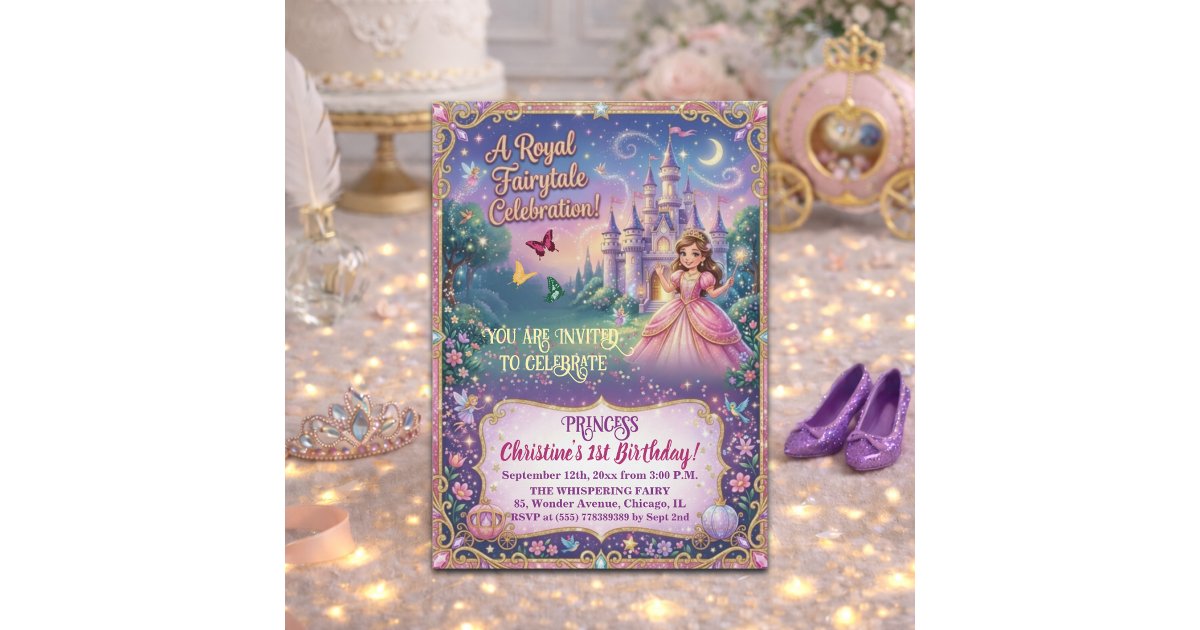 Fairytale Castle Princess 1st Birthday Party Invitation | Zazzle