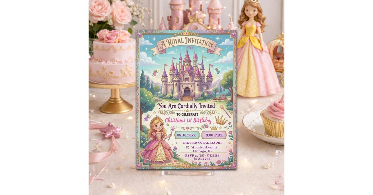 Fairytale Castle Princess 1st Birthday Party Invitation | Zazzle
