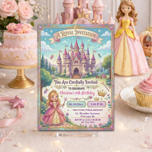 Fairytale Castle Princess 4th Birthday Party Invitation