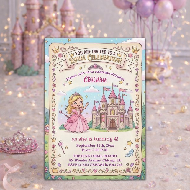 Fairytale Castle Princess 4th Birthday Party Invitation (Creator Uploaded)