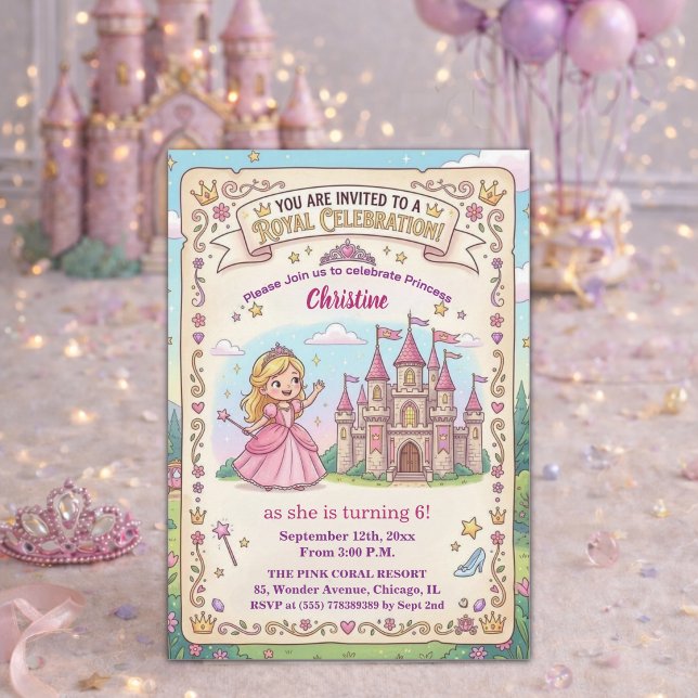 Fairytale Castle Princess 6th Birthday Party Invitation (Creator Uploaded)