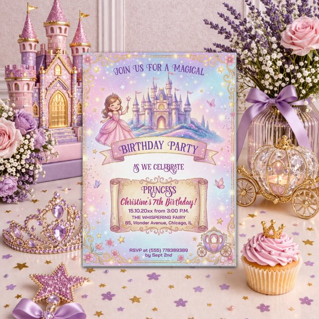 Fairytale Castle Princess 7th Birthday Party Invitation (Creator Uploaded)