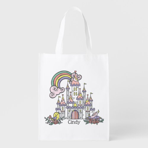 Fairytale Castle Princess Custom Name     Grocery Bag