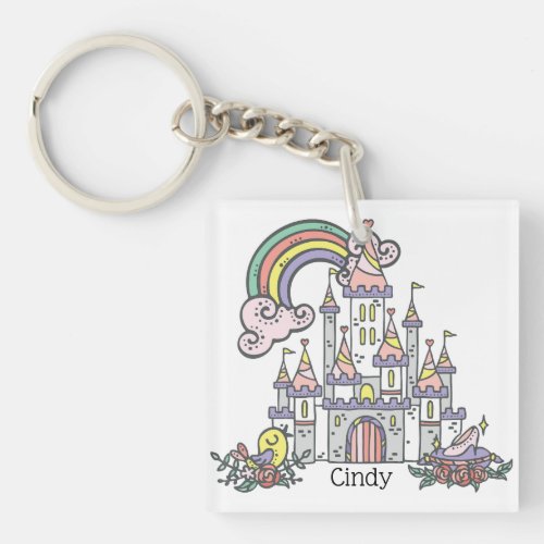Fairytale Castle Princess Custom Name    Keychain