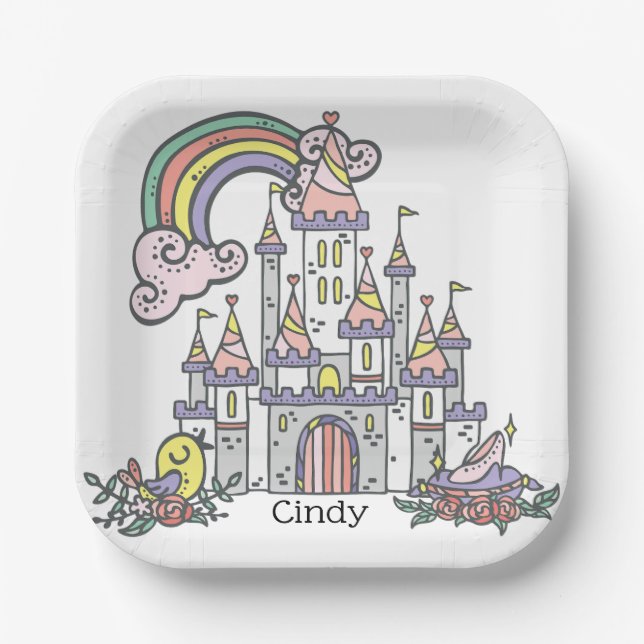 Fairytale Castle Princess Custom Name      Paper Plates (Front)